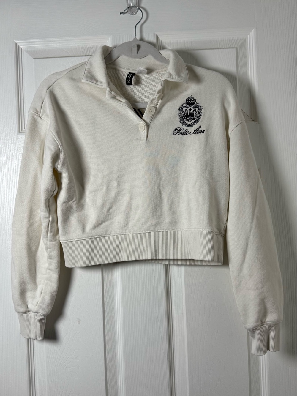 Divided Cream Cropped Polo Sweatshirt with Embroidered Crest
